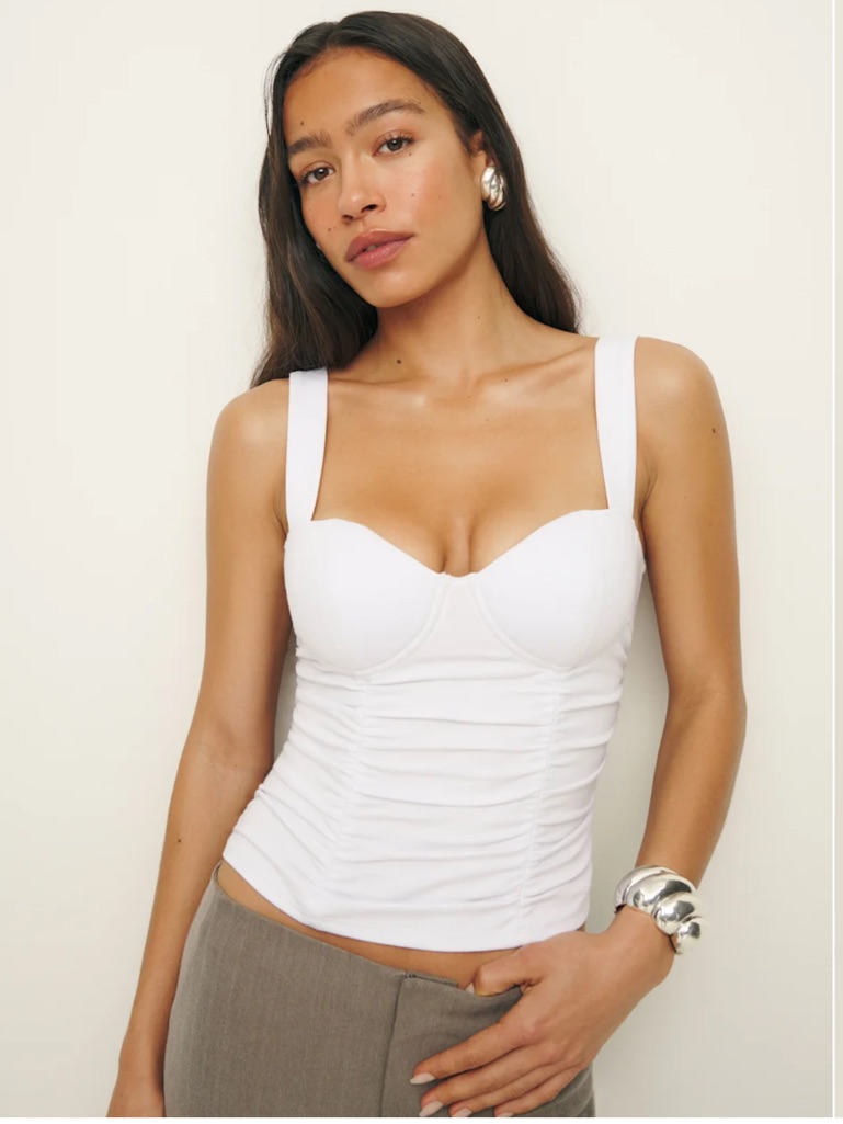 Nwot Reformation Linnea White Knit Ruched Zip-Front Crop Tank Top, S